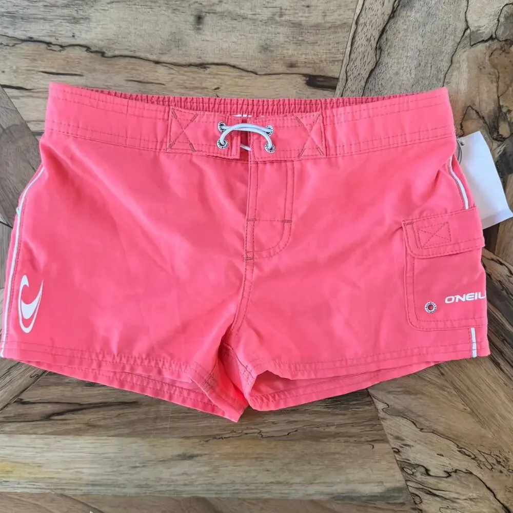 O'Neill Girls Cowell Boardshorts SZ 12 Coral Pink Swim Beach Shorts Side Pocket